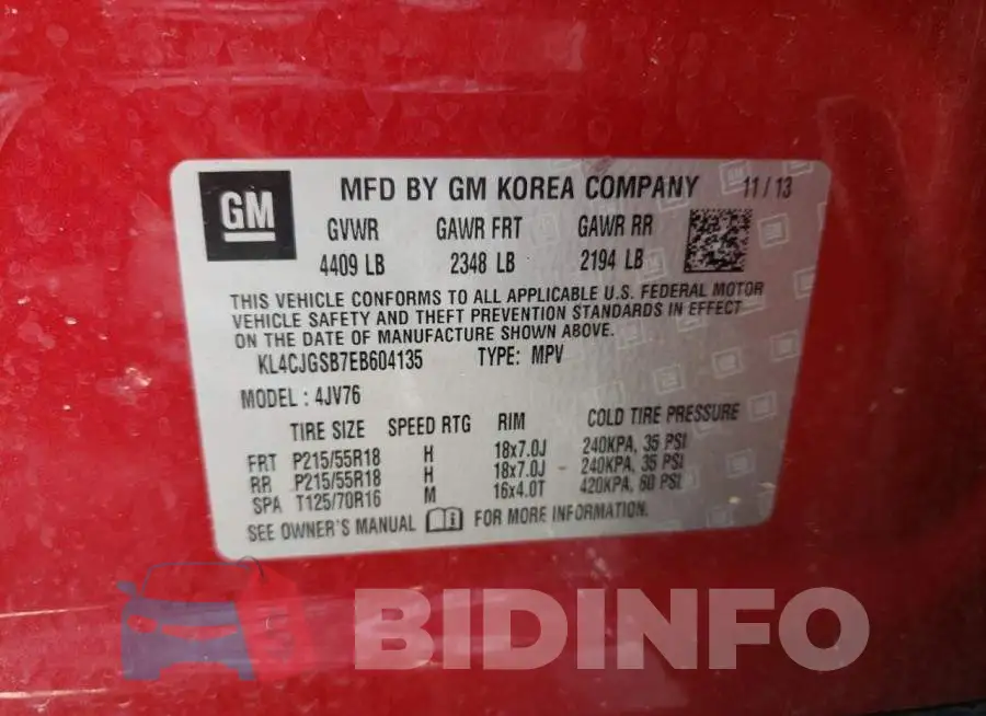 KL4CJGSB7EB604135 Photo# 12