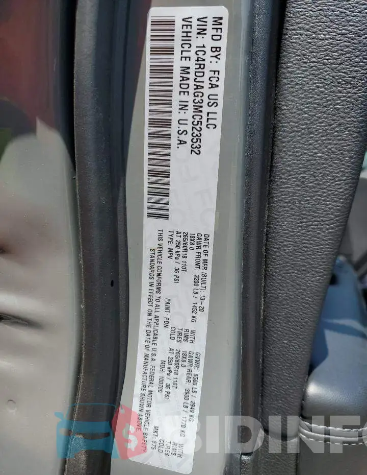 1C4RDJAG3MC523532 Photo# 13