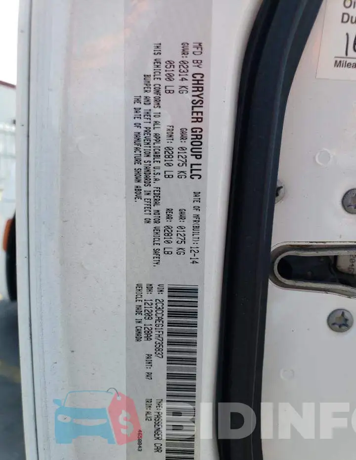 2C3CCAEG1FH735837 Photo# 12