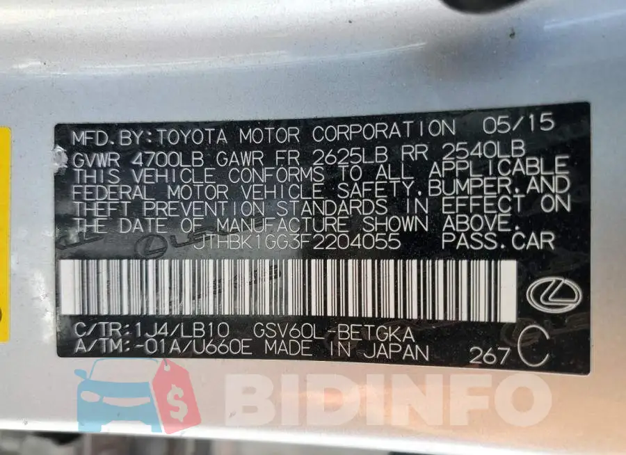 JTHBK1GG3F2204055 Photo# 12