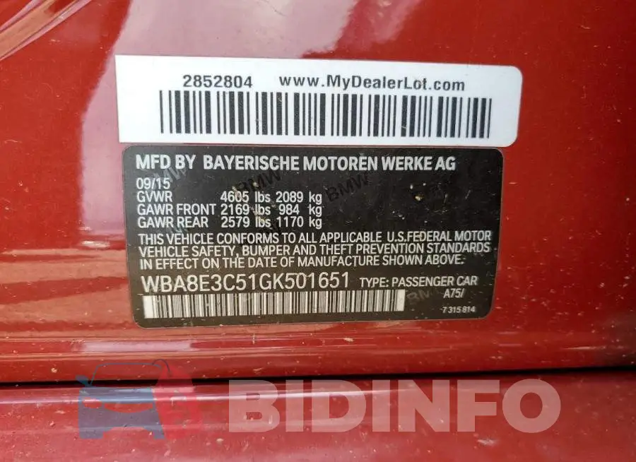 WBA8E3C51GK501651 Photo# 12