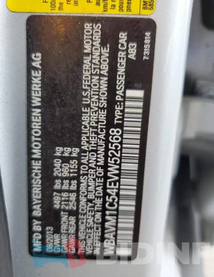 WBAVM1C54EVW52568 Photo# 13