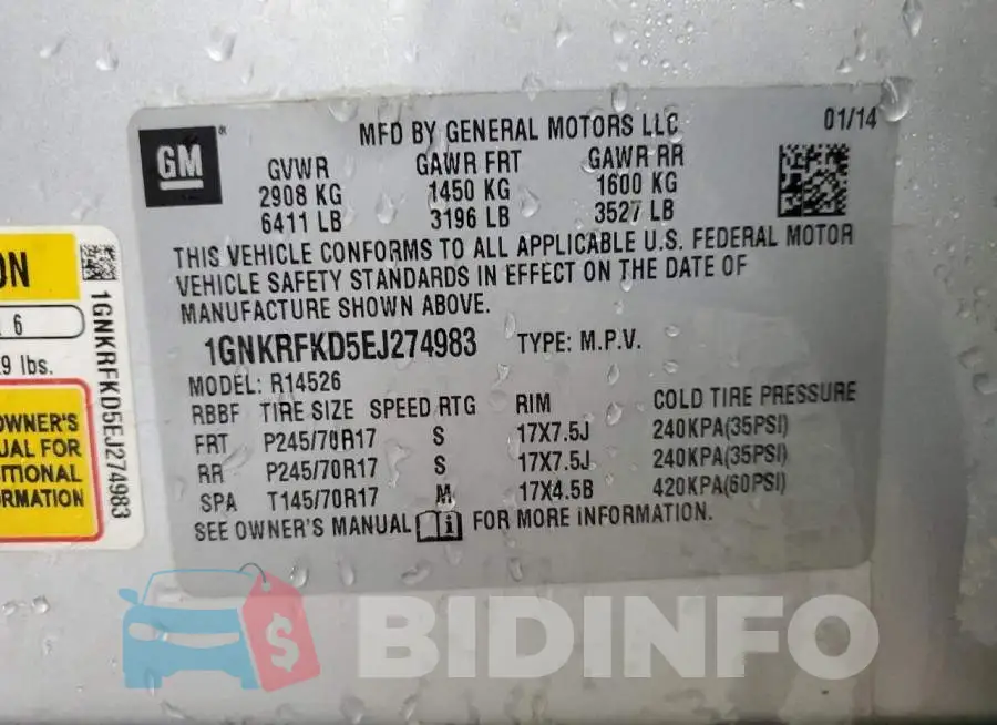1GNKRFKD5EJ274983 Photo# 13