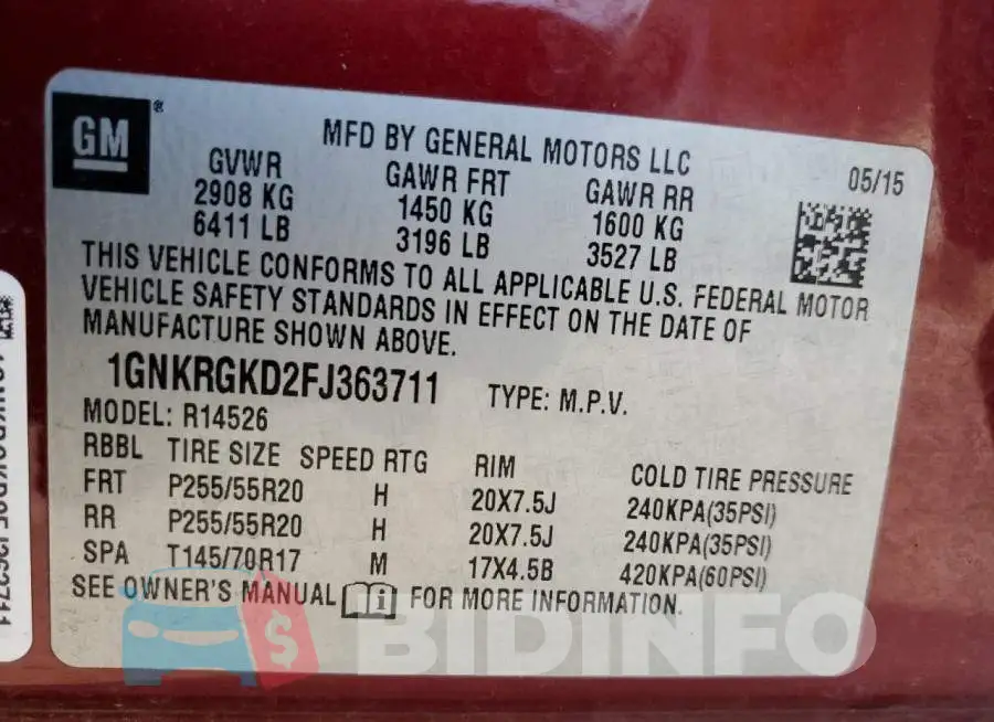 1GNKRGKD2FJ363711 Photo# 13