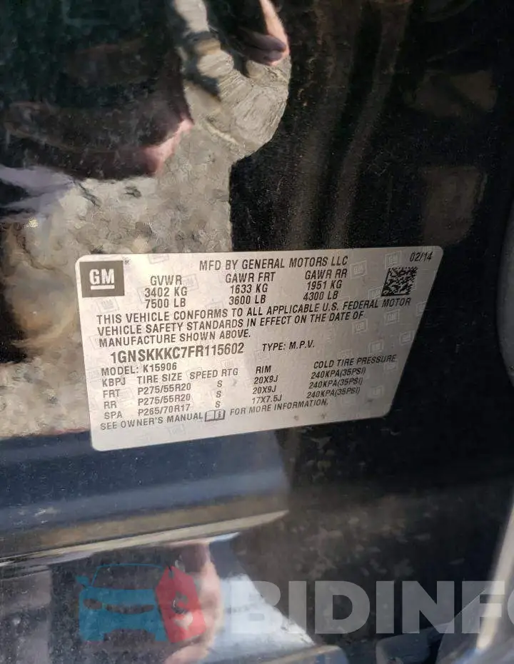 1GNSKKKC7FR115602 Photo# 12