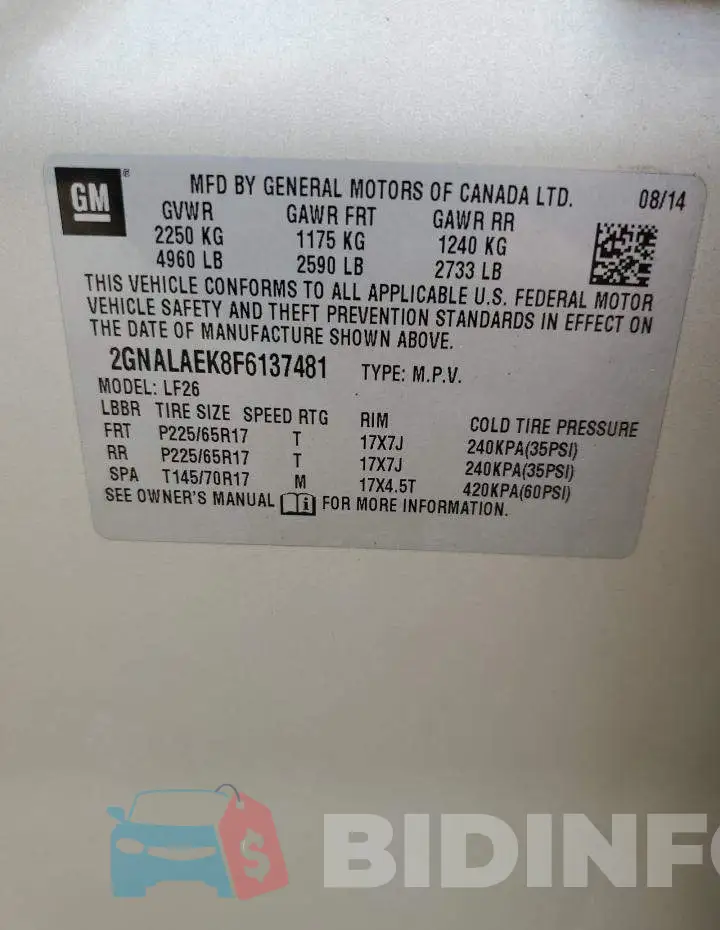 2GNALAEK8F6137481 Photo# 14