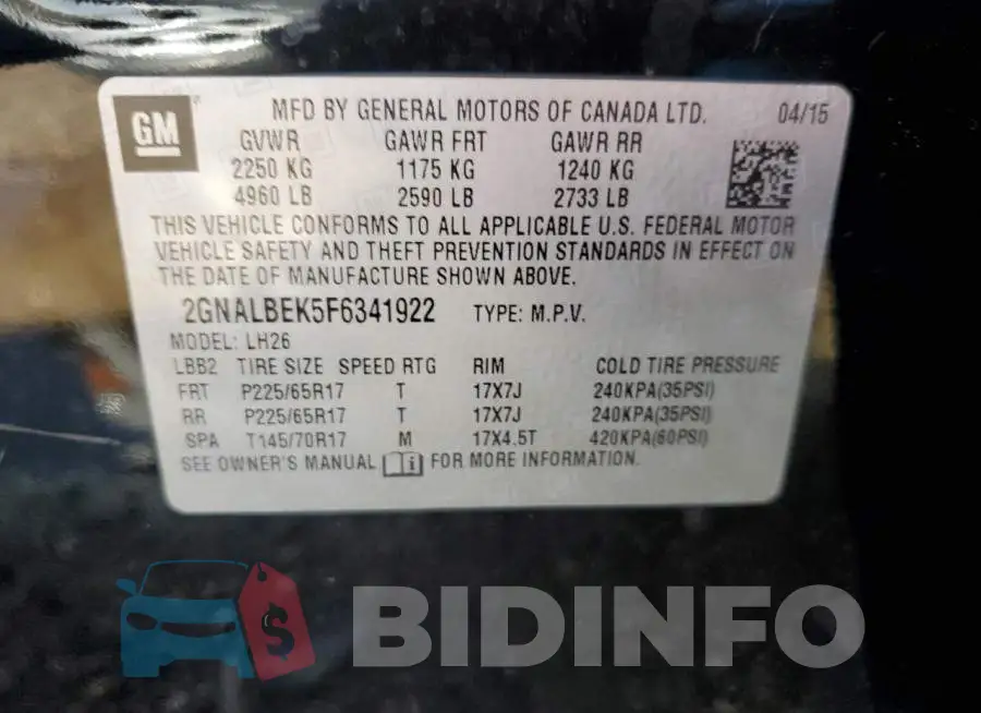 2GNALBEK5F6341922 Photo# 10