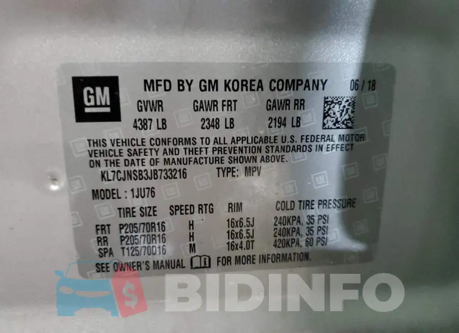KL7CJNSB3JB733216 Photo# 14