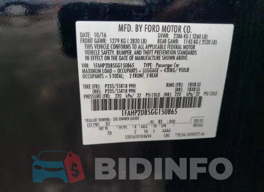 1FAHP2D85GG150865 Photo# 12
