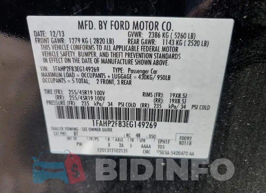 1FAHP2F83EG149269 Photo# 12