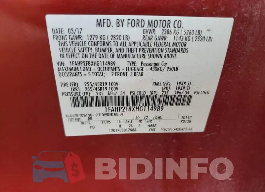 1FAHP2F8XHG114989 Photo# 13