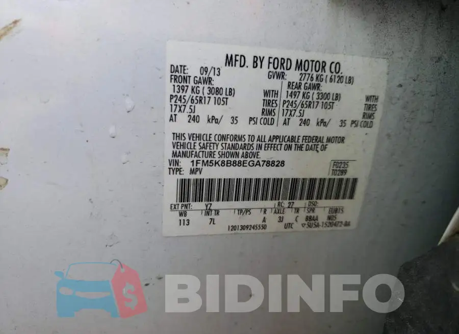 1FM5K8B88EGA78828 Photo# 13