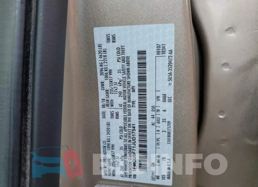 1FMCU0F71JUD17541 Photo# 13