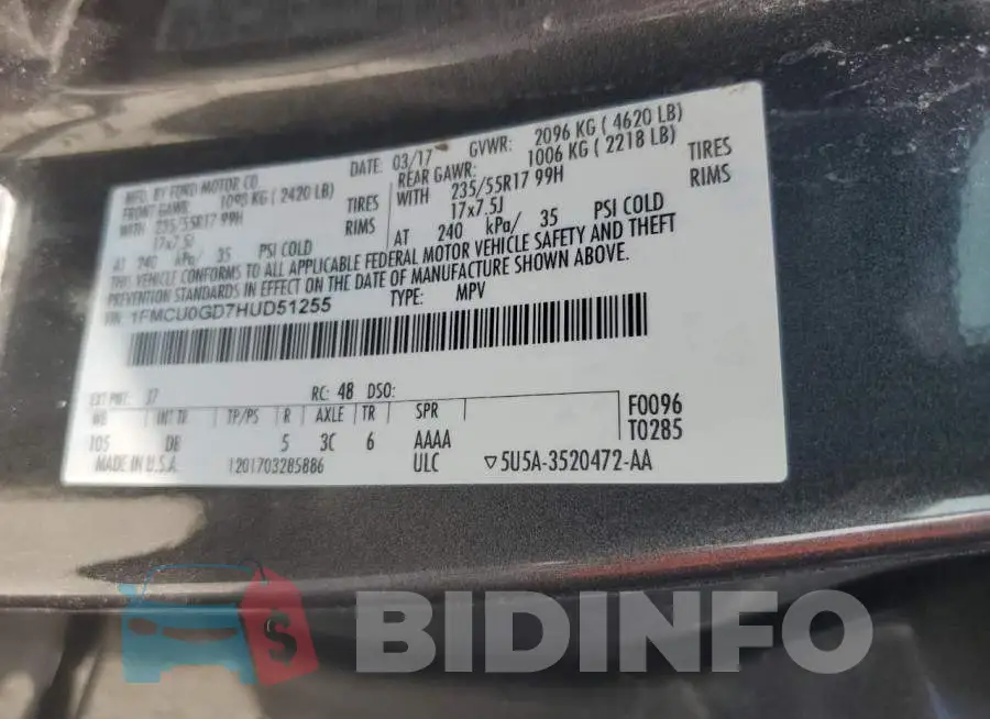 1FMCU0GD7HUD51255 Photo# 13
