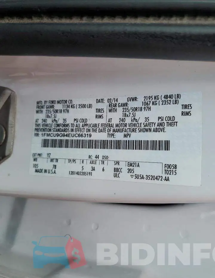 1FMCU9G94EUC66319 Photo# 13