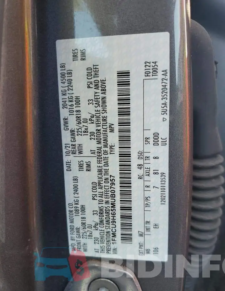 1FMCU9H65MUB07957 Photo# 12