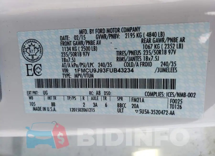 1FMCU9J93FUB43234 Photo# 13