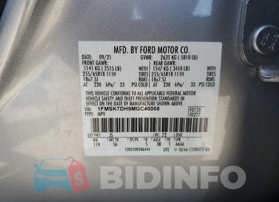 1FMSK7DH9MGC40068 Photo# 14