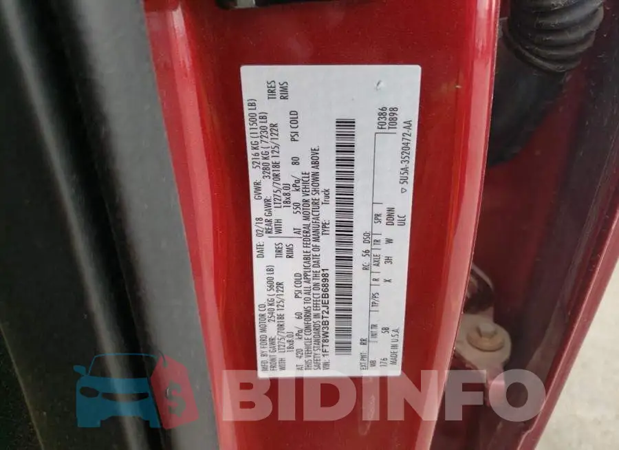 1FT8W3BT2JEB68981 Photo# 12