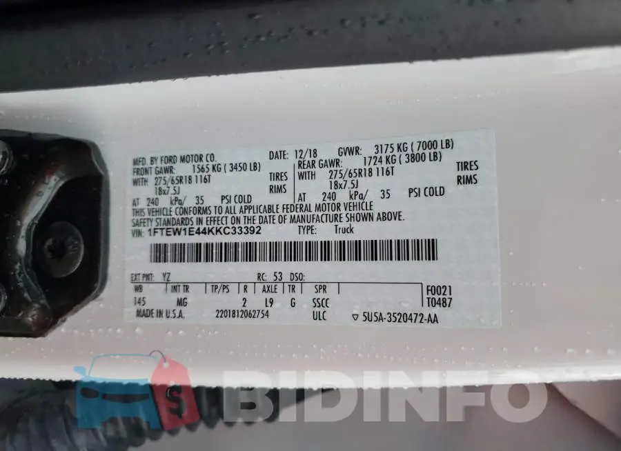 1FTEW1E44KKC33392 Photo# 12