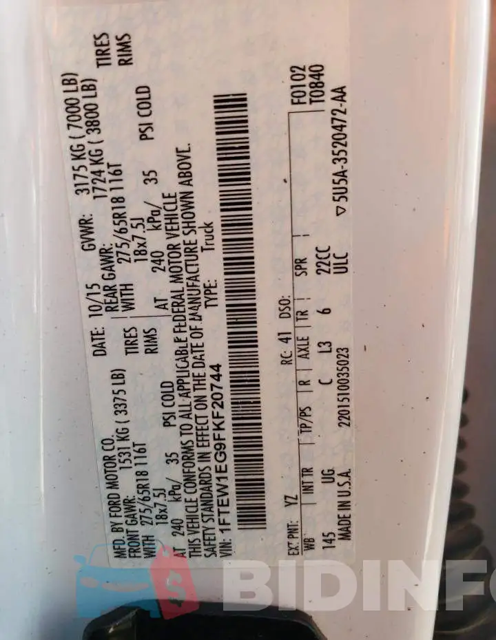 1FTEW1EG9FKF20744 Photo# 12