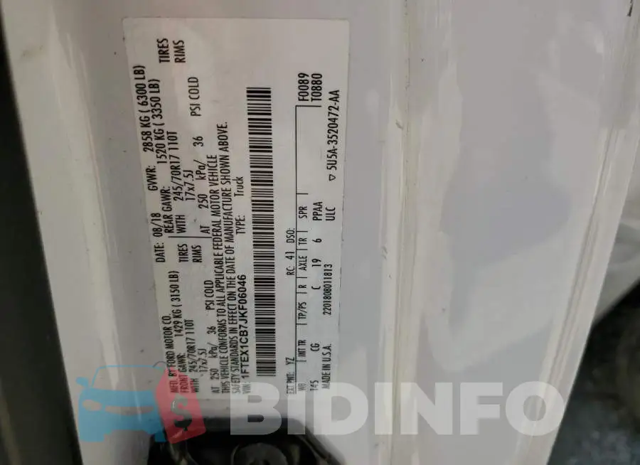 1FTEX1CB7JKF06046 Photo# 12