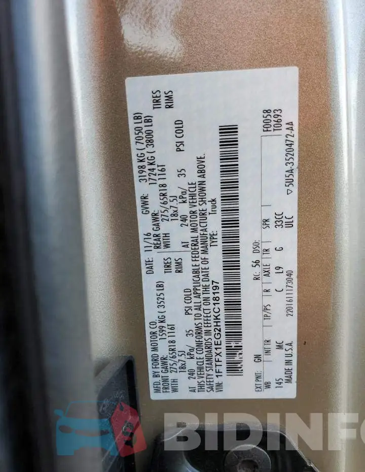 1FTFX1EG2HKC18197 Photo# 12