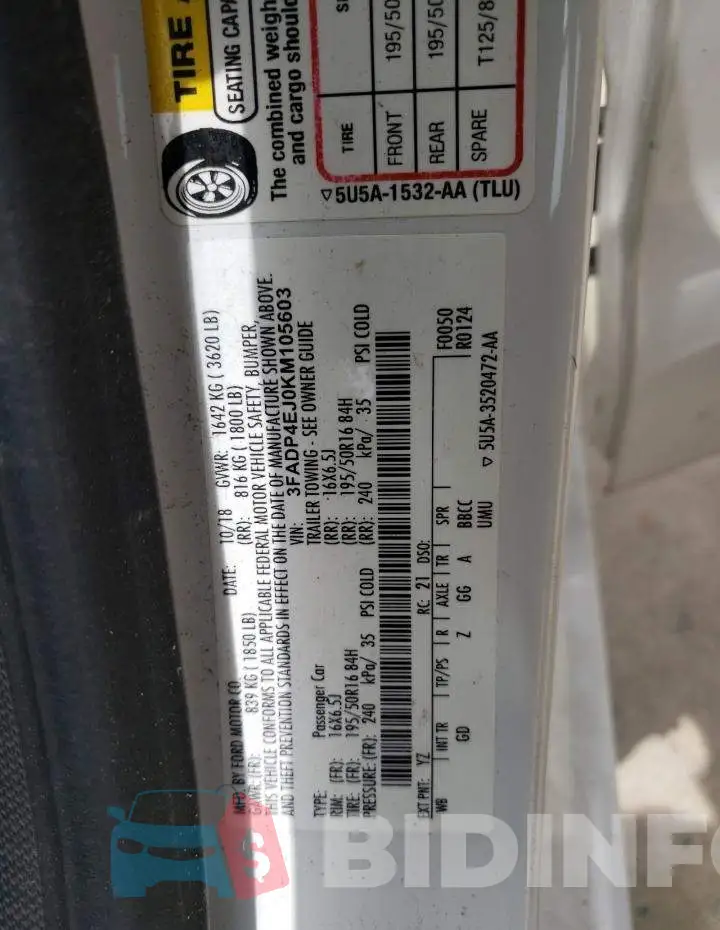 3FADP4EJ0KM105603 Photo# 13