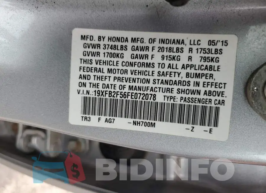 19XFB2F56FE072078 Photo# 12