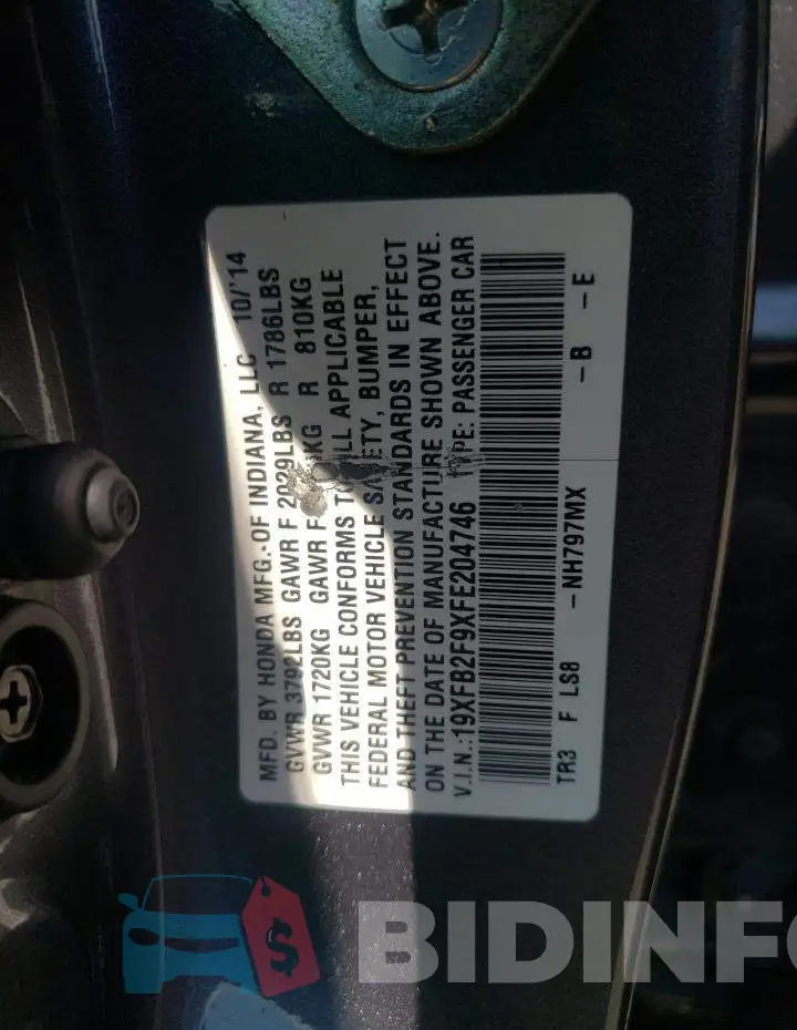 19XFB2F9XFE204746 Photo# 13