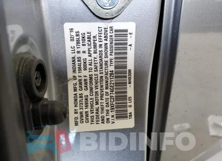 19XFC2F74GE211284 Photo# 12
