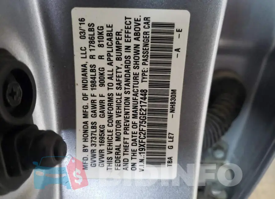 19XFC2F75GE217448 Photo# 12