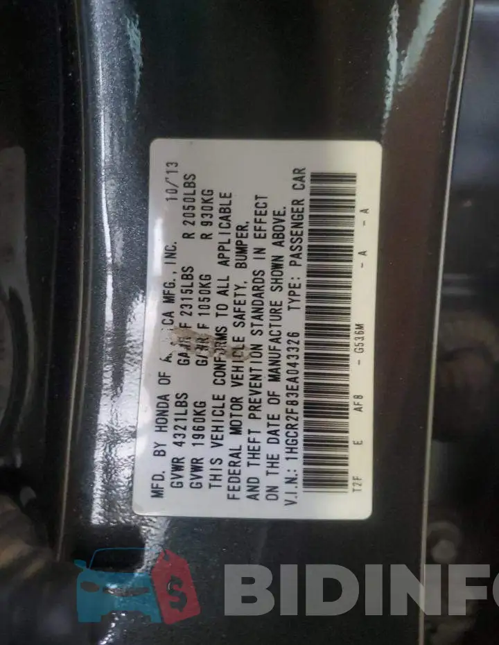 1HGCR2F83EA043326 Photo# 12