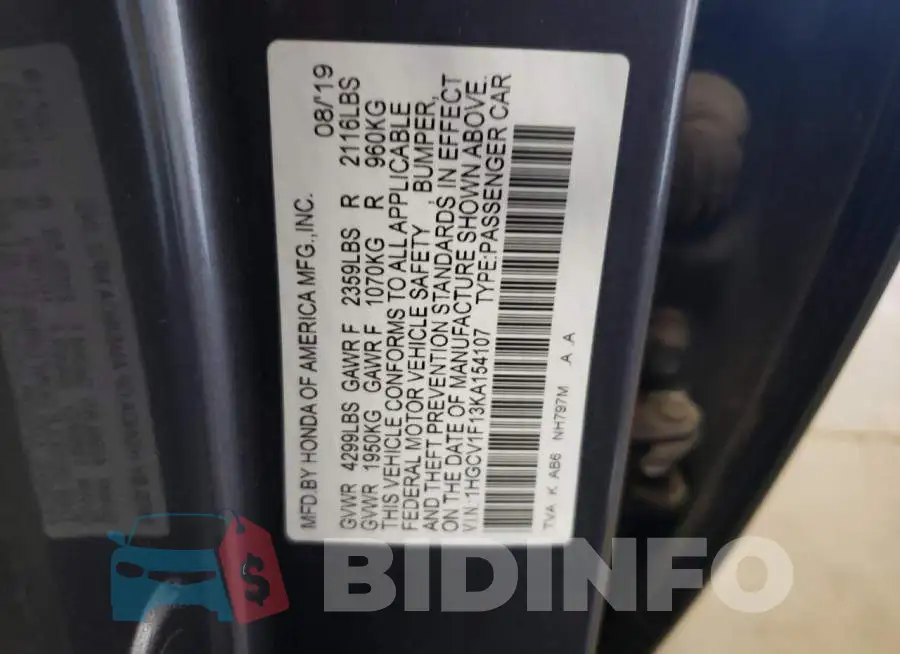 1HGCV1F13KA154107 Photo# 12