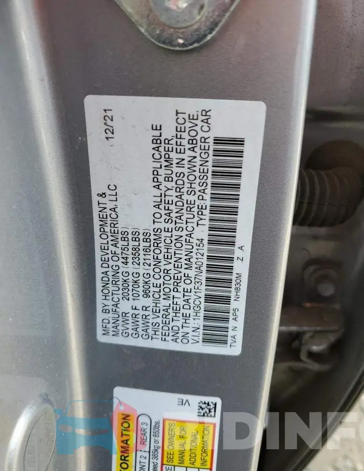 1HGCV1F37NA012154 Photo# 12