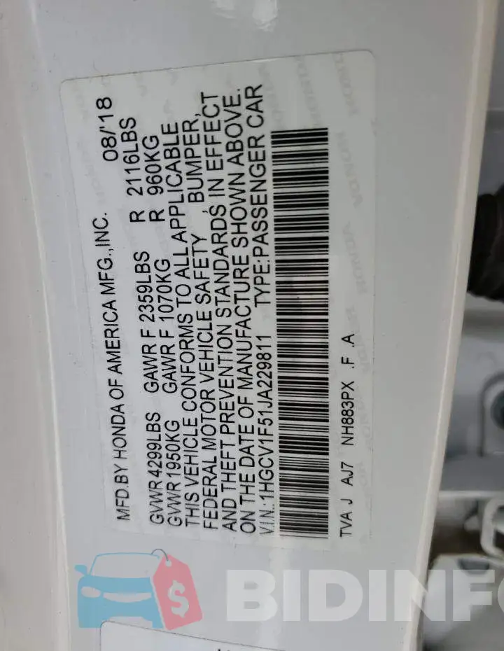 1HGCV1F51JA229811 Photo# 12