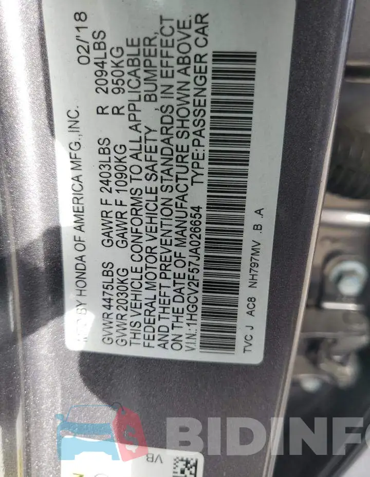 1HGCV2F57JA026654 Photo# 12