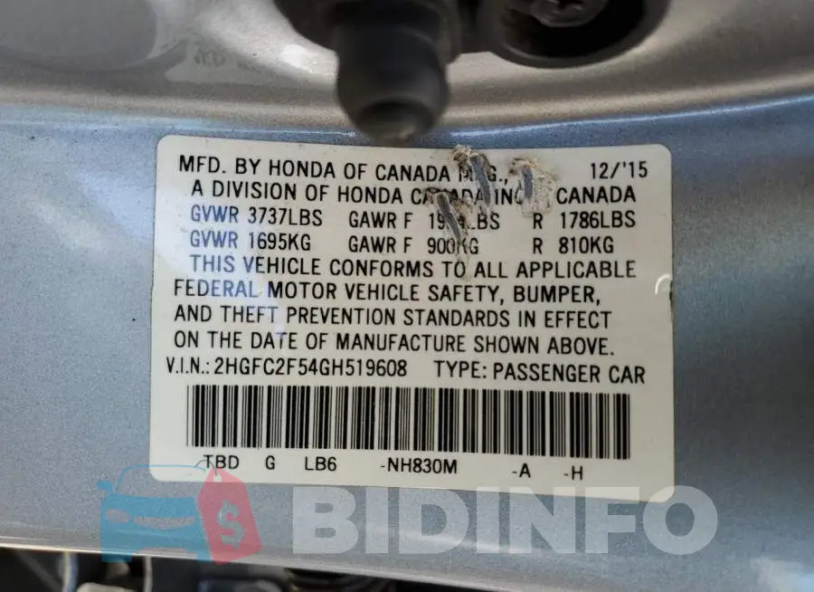 2HGFC2F54GH519608 Photo# 13