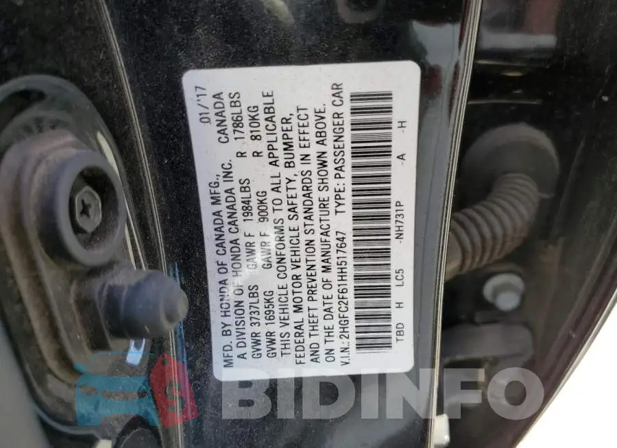 2HGFC2F61HH517647 Photo# 12