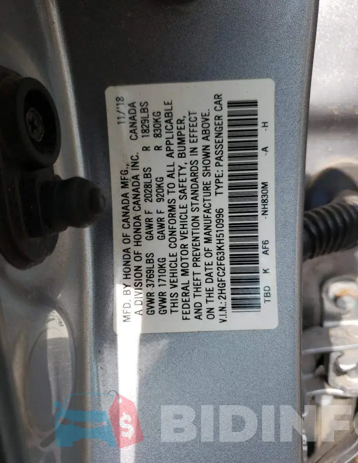 2HGFC2F63KH510996 Photo# 13