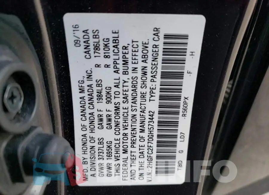 2HGFC2F70GH573442 Photo# 12