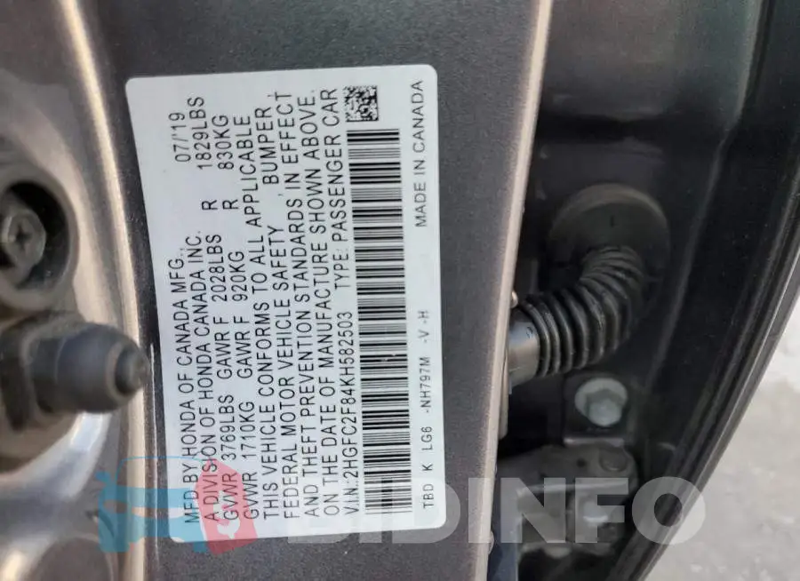 2HGFC2F84KH582503 Photo# 12