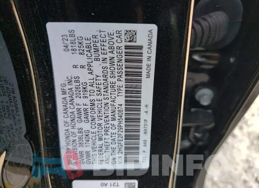 2HGFE2F29PH540874 Photo# 13