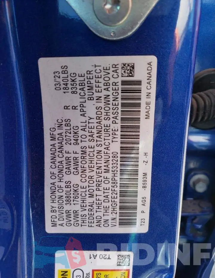 2HGFE2F58PH533280 Photo# 13
