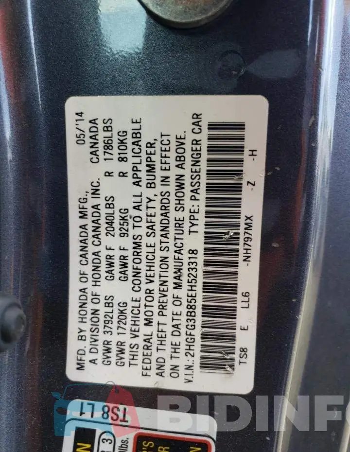 2HGFG3B85EH523318 Photo# 12