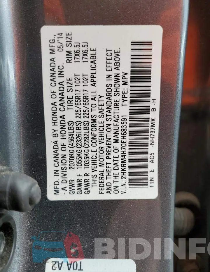 2HKRM4H70EH683591 Photo# 14