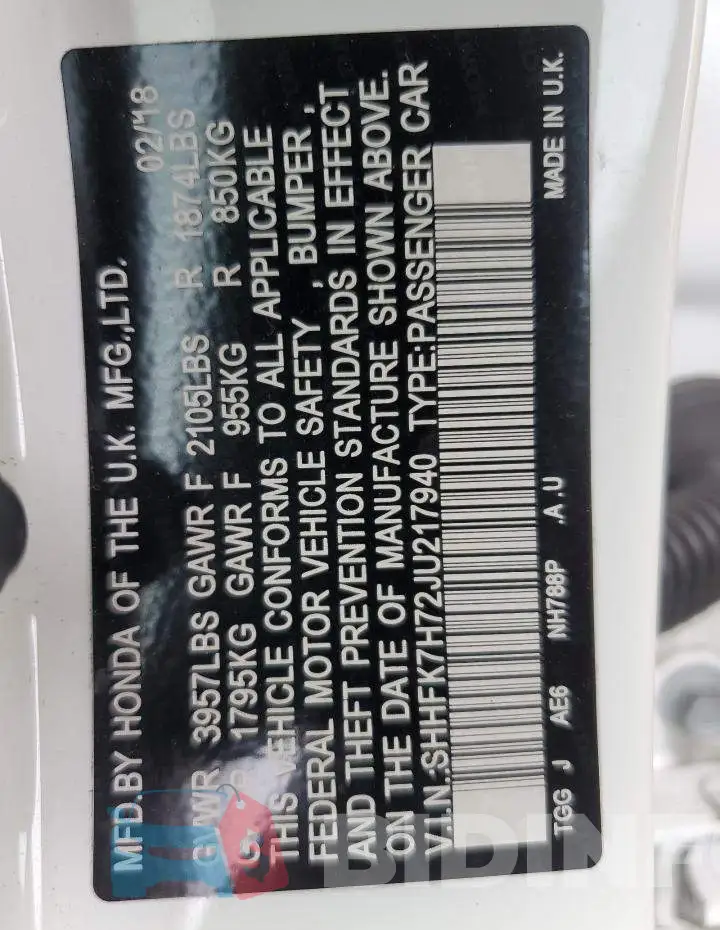 SHHFK7H72JU217940 Photo# 12