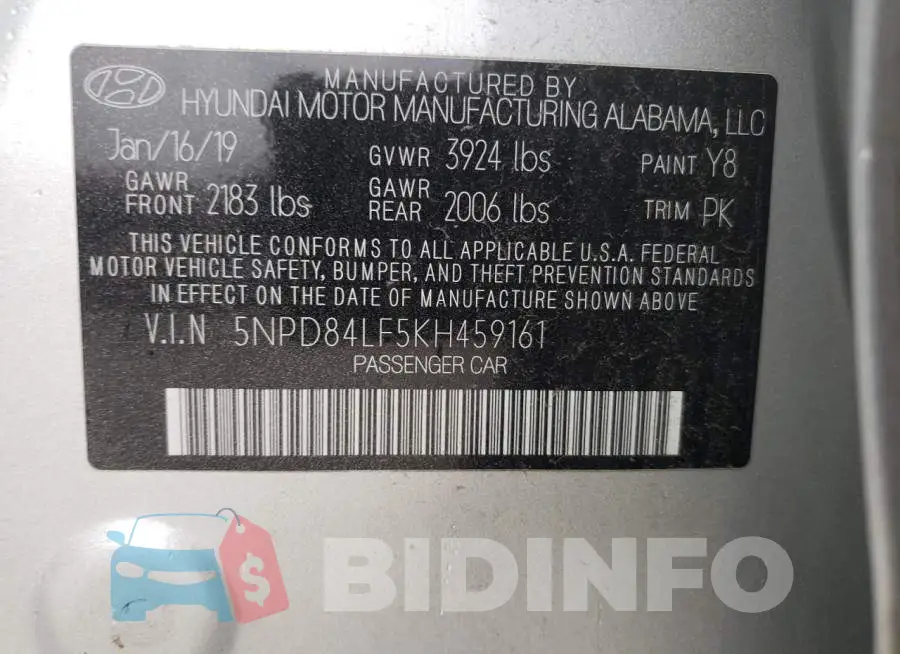 5NPD84LF5KH459161 Photo# 12