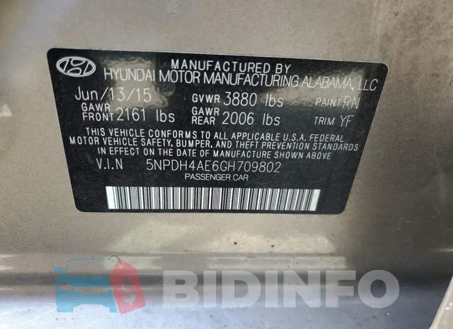 5NPDH4AE6GH709802 Photo# 12