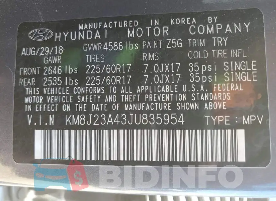 KM8J23A43JU835954 Photo# 13
